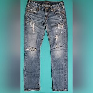 Silver Jeans Berkley Distressed Med Wash Denim Straight Leg Size 29W/30L